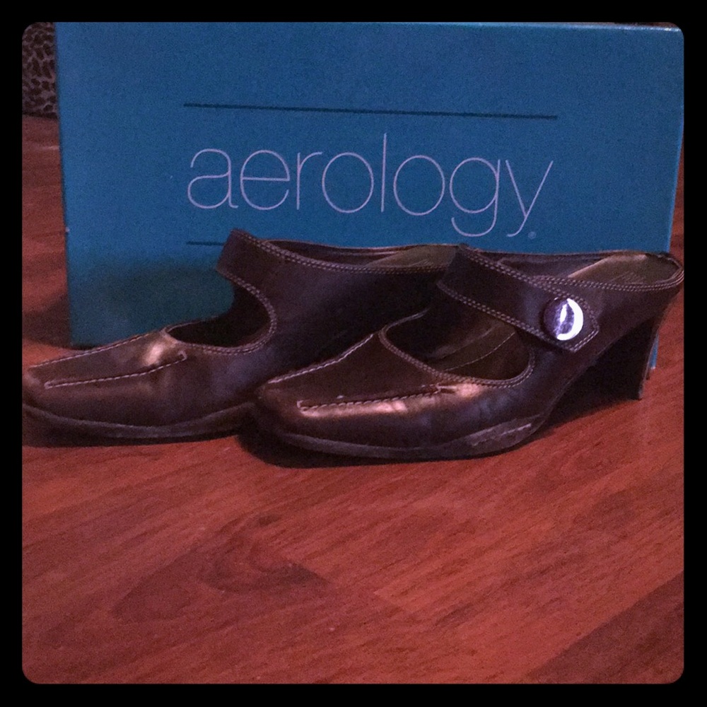 Pair of dark brown mules.